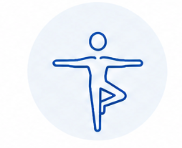 Outline of a person in a yoga pose, standing on one leg with arms extended.