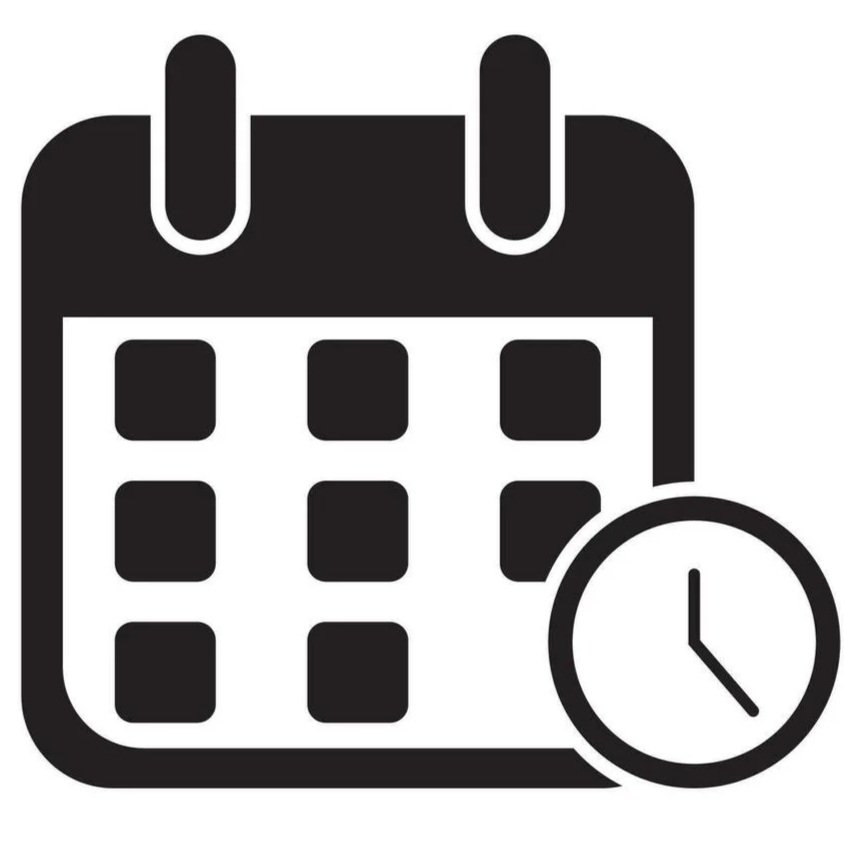 A calendar icon with a clock overlay, representing scheduling or appointment planning.