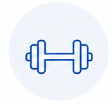 Icon of a blue dumbbell on a light blue circular background.