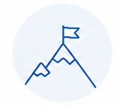 Line drawing of a mountain with a flag on top inside a circle