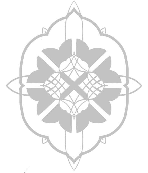 A symmetrical, geometric black and white design resembling a stylized flower or mandala pattern with intricate linework and sharp points.