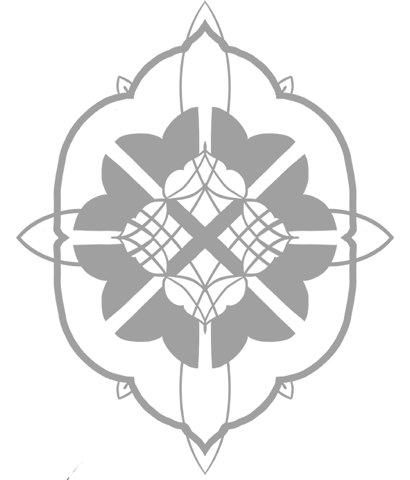 A symmetrical, intricate black and gray geometric design resembling a snowflake or mandala pattern.