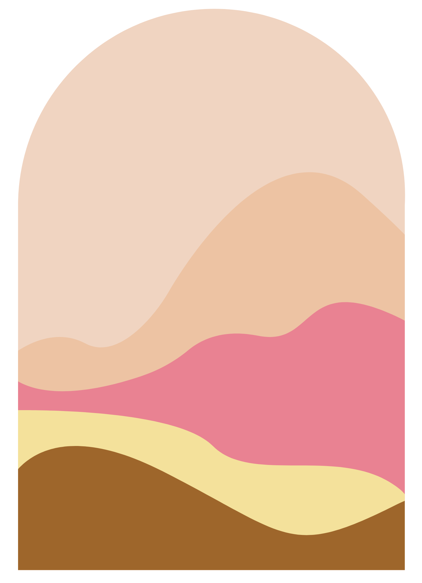Abstract digital art depicting layered pastel-colored mountains in shades of beige, pink, yellow, and brown.