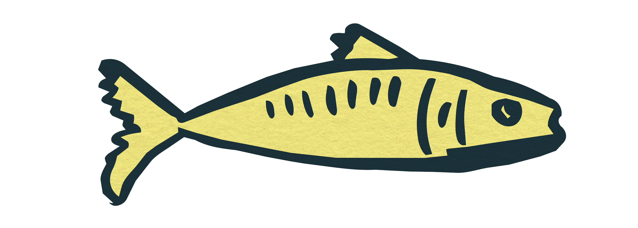 Illustration of a yellow fish with dark outline and details.