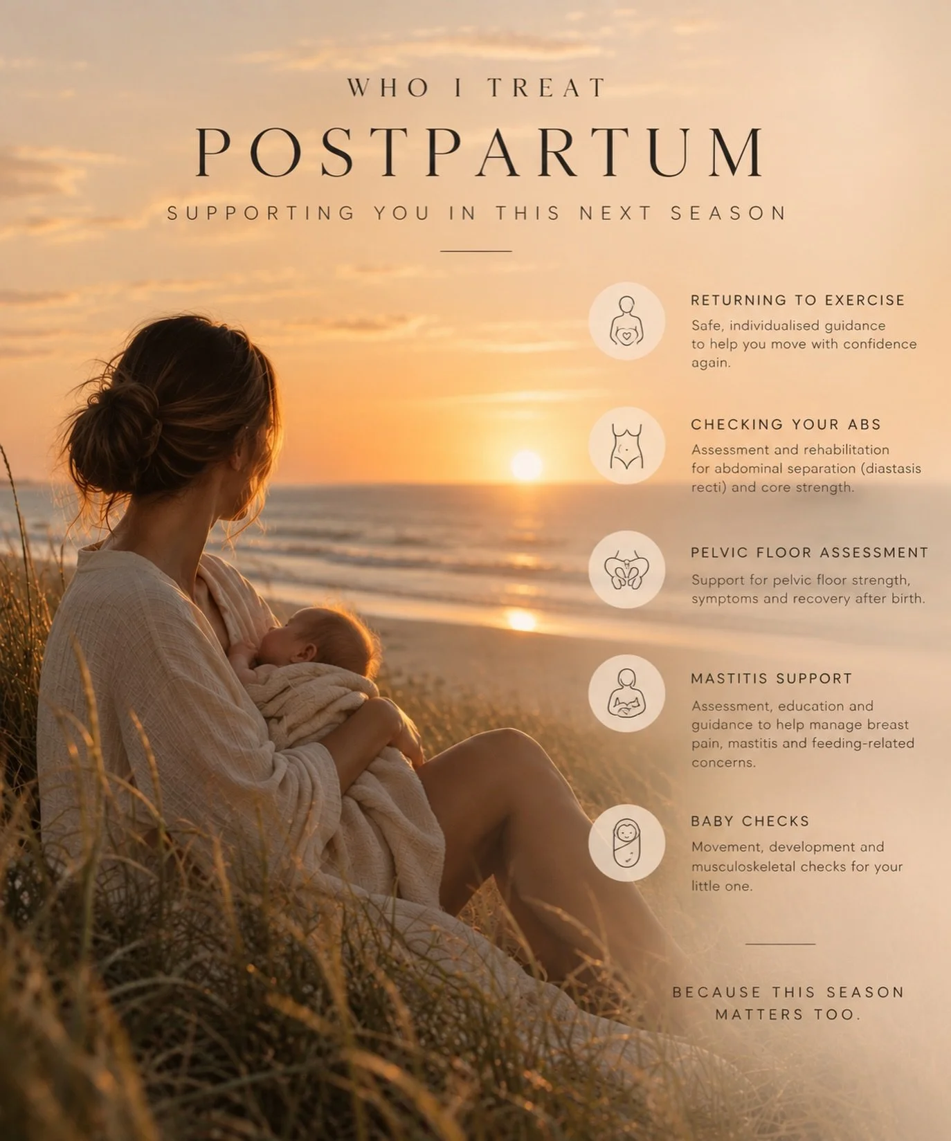 Postpartum care is about more than just getting through the first few weeks. 🤎

Your body has been through a huge amount of change, and there&rsquo;s no one-size-fits-all timeline for feeling like yourself again.

At Seasons of Her, postpartum physi