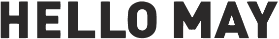 Text reading 'HELLO MAY' in bold black letters against a white background.