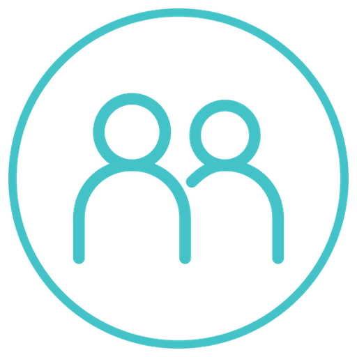 Icon of two people inside a circle, representing a group or community.
