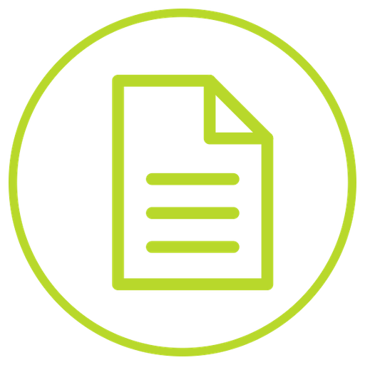 Icon of a document with lines of text inside a circle
