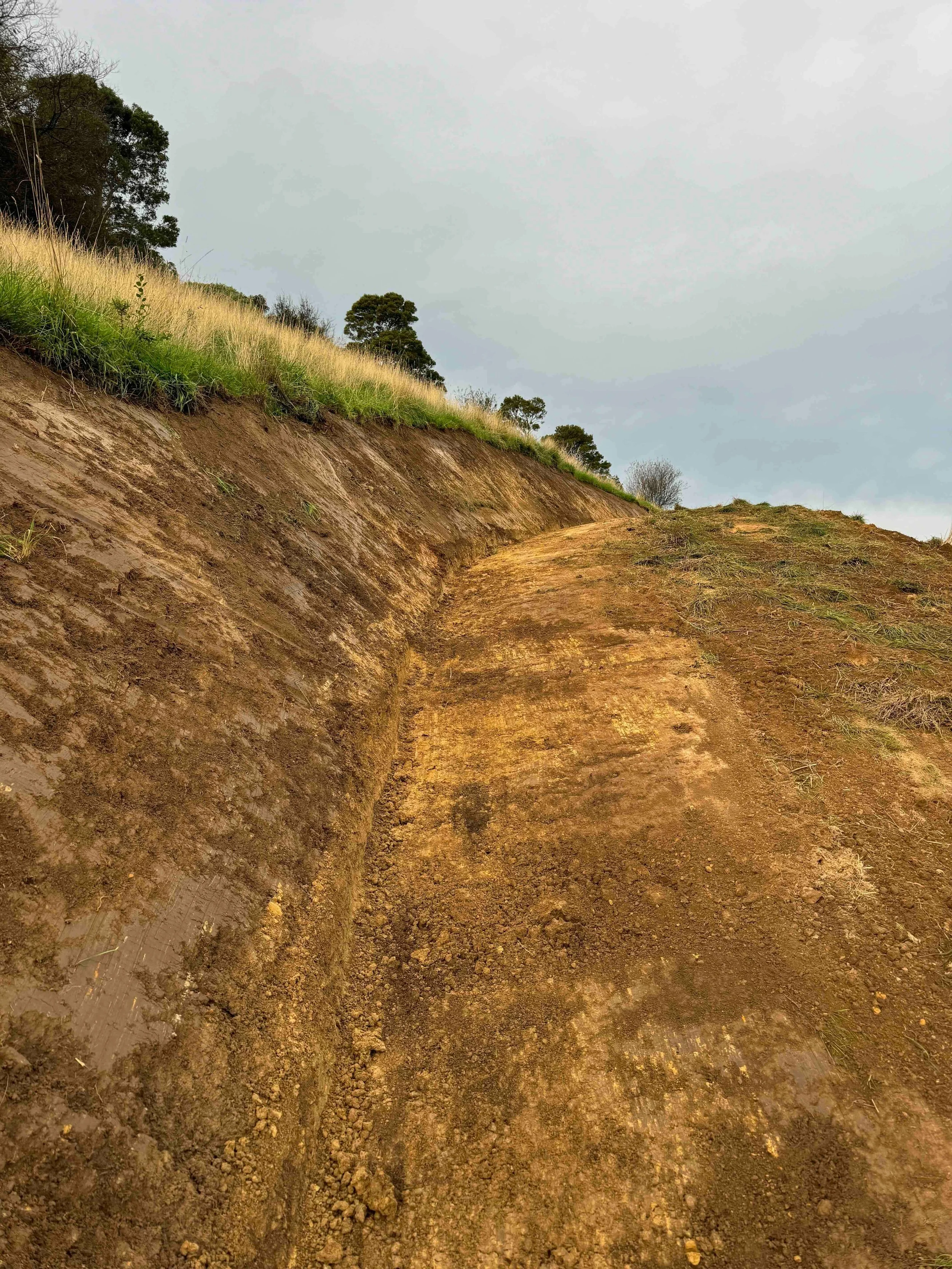 A new farm access track has been cut into a steep hillside.