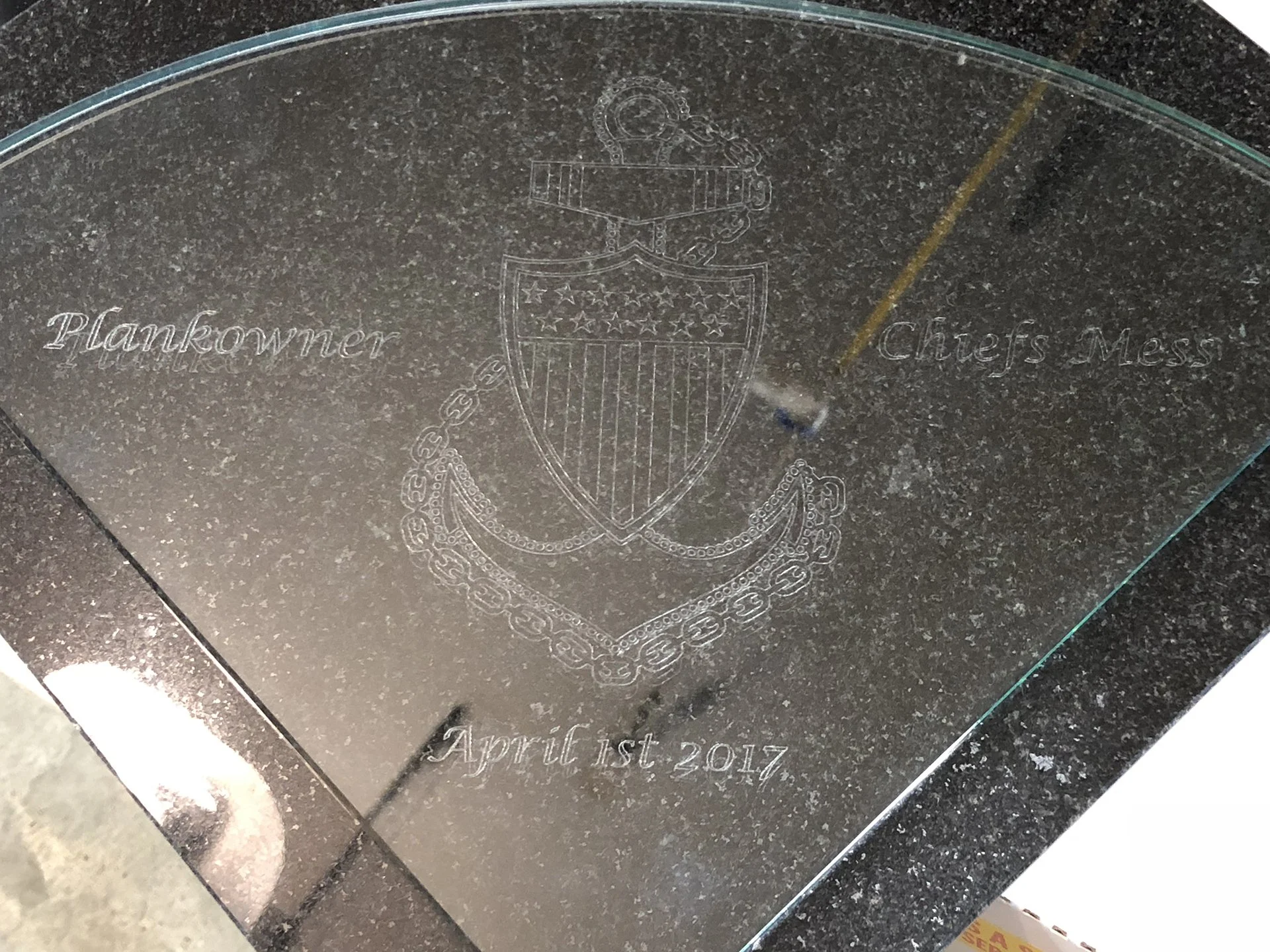 Glass Etched Plankowner Engraving