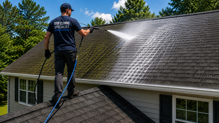 Roof-cleaning and exterior-cleaning contractor providing roof washing, soft washing, and pressure-washing services