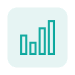 A bar chart with five vertical bars of increasing height from left to right, in teal color on a light background.