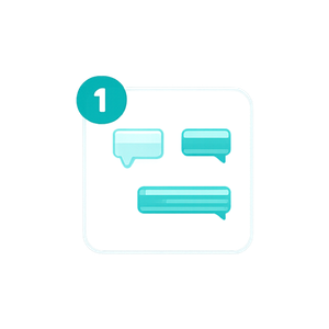 Three speech bubbles, two small ones at the top and one larger one at the bottom, with the number '1' in a circle at the top left corner.