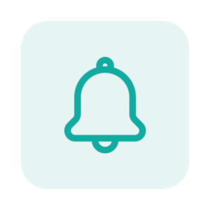Notification bell icon in a teal outline on a light background