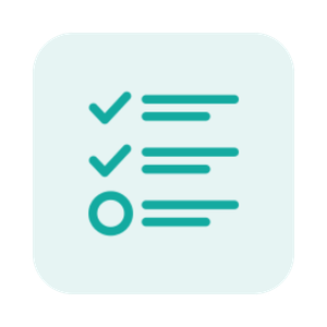 Checklist with three checkmarks and one circle, next to lines of text.
