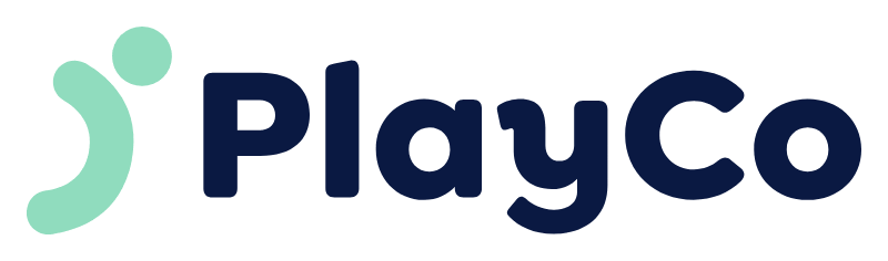 Playco logo in navy blue text with a stylized green icon to the left.