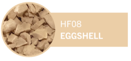 Photo of crushed eggshells with label HF08 Eggs Shell