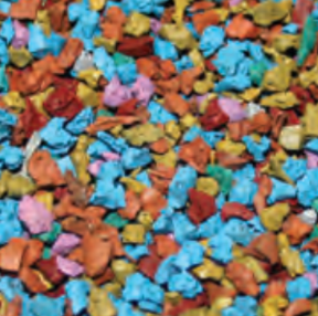 Colorful confetti in various shades of blue, orange, pink, and yellow.