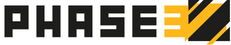 Logo with the words 'PHASE' and a stylized 'E' in yellow and black.