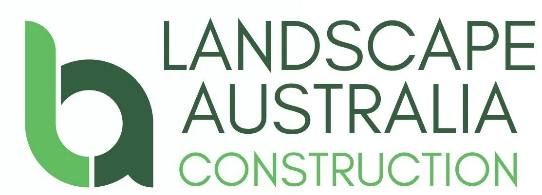 Logo for Landscape Australia Construction featuring a stylized lowercase 'b' in green and dark green, with the company name written beside it.