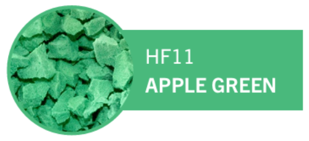 Green color sample labeled 'HF11 Apple Green' with a circular textured swatch.
