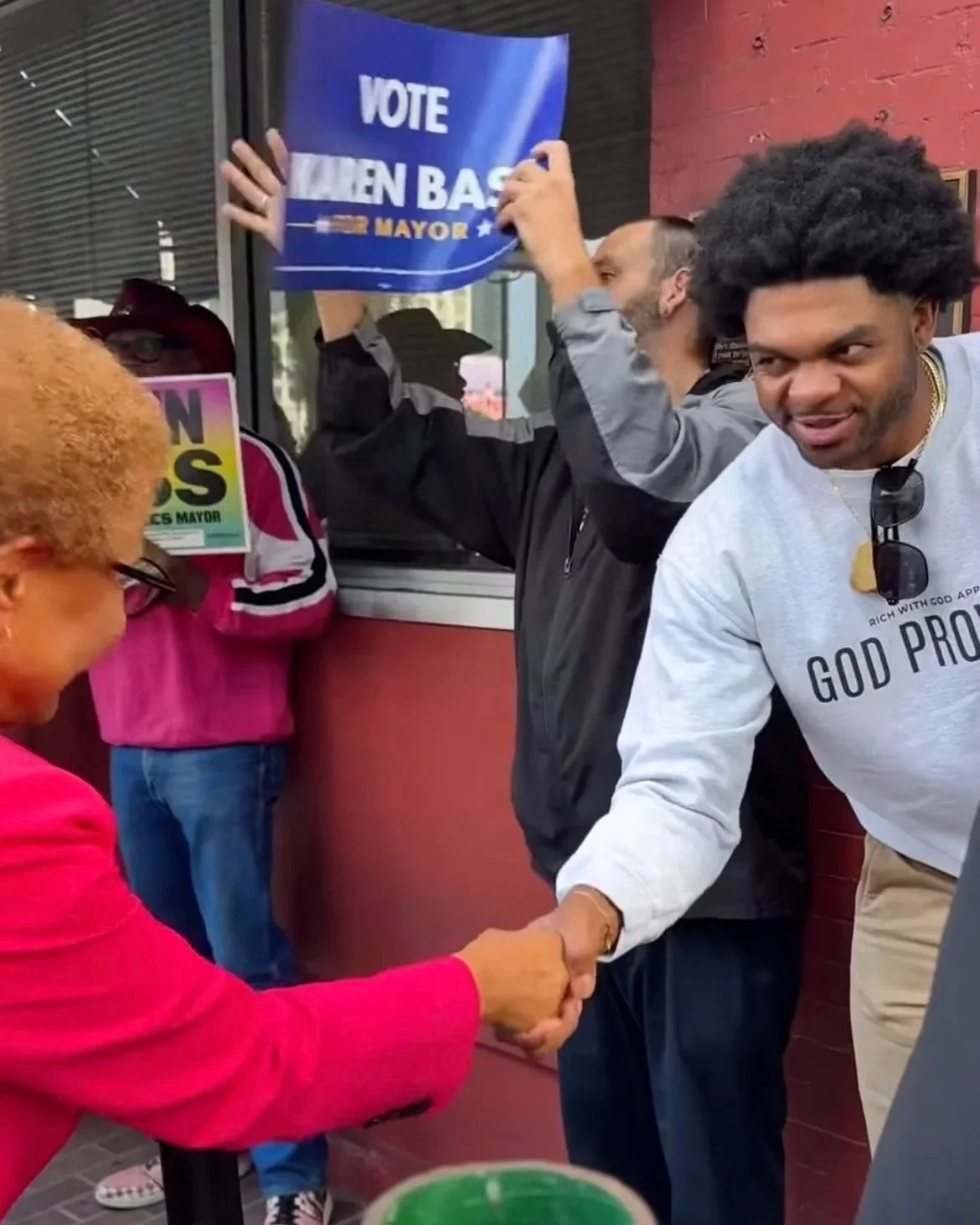Omar Cook and Mayor Karen Bass