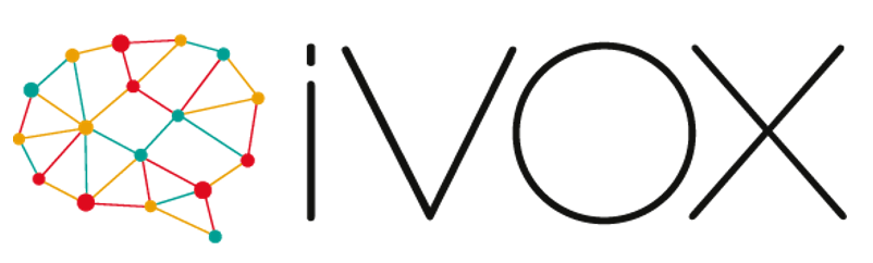 The logo features a colorful interconnected network of nodes and lines on the left, with the text 'iVOX' in black, stylized font on the right.