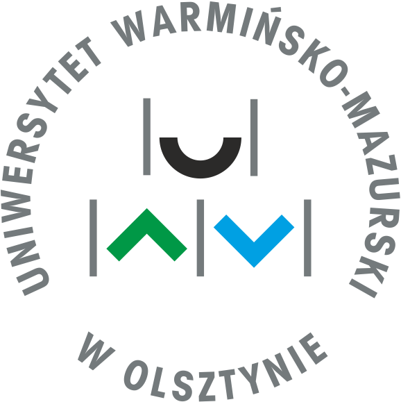 Logo of University of Warmia and Mazury in Olsztyn, featuring stylized symbols and the university's name in Polish.