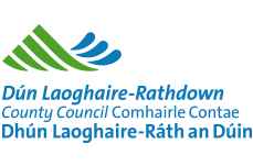 Logo of Dún Laoghaire-Rathdown County Council featuring stylized mountain and wave symbols with the council's name in both English and Irish.