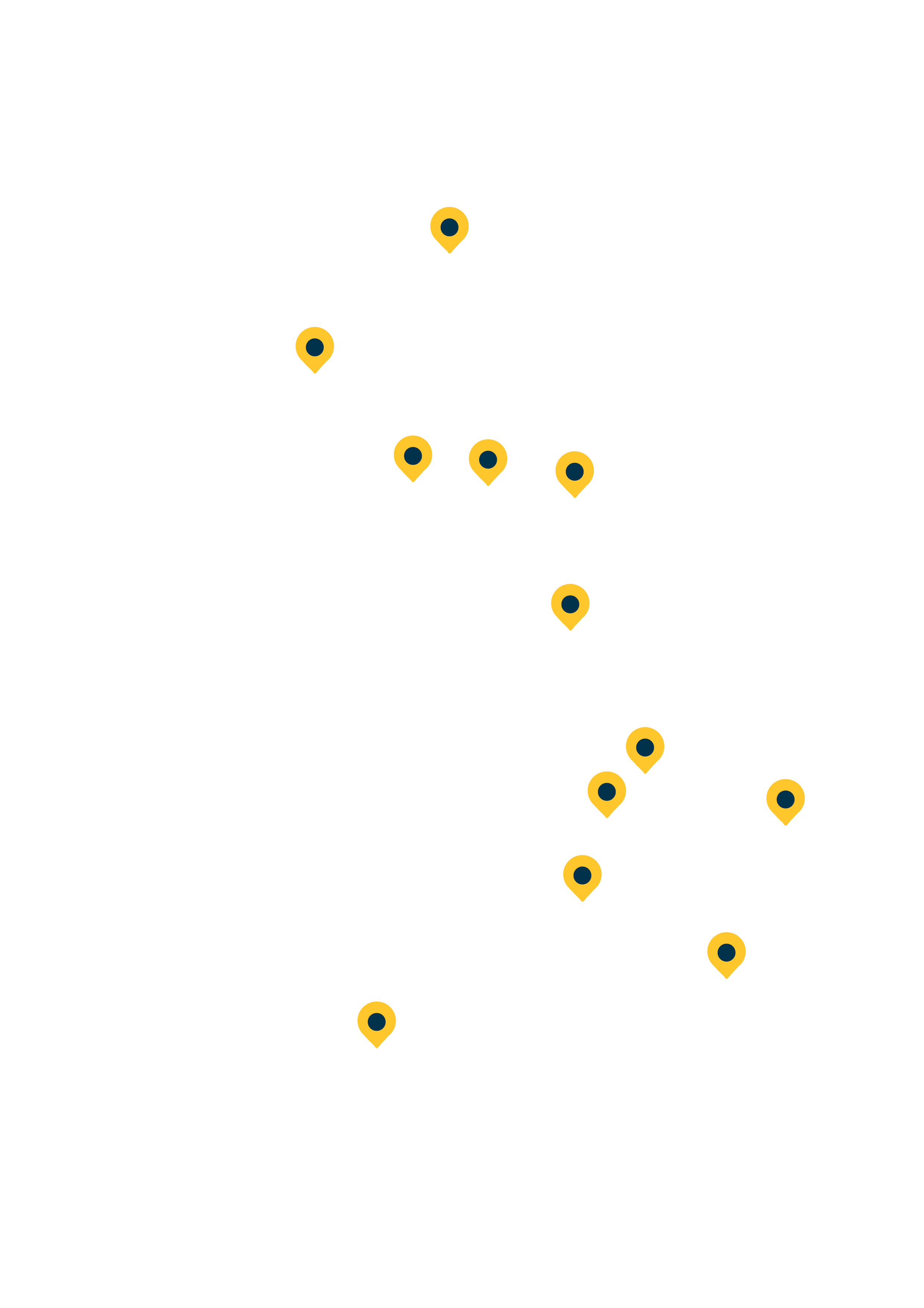 Map outline of Ireland with locations of various cheese producers marked with yellow pins. The locations include Connage Highland Dairy, Isle of Mull Cheese, Dunlop Dairy, Errington Cheese, Doddington Cheese, Curlew Dairy, Colston Bassett Dairy, Leicestershire Handmade Cheese Co, King Stone Dairy, Fen Farm Dairy, Lynher Dairy, and Pevensey Cheese.
