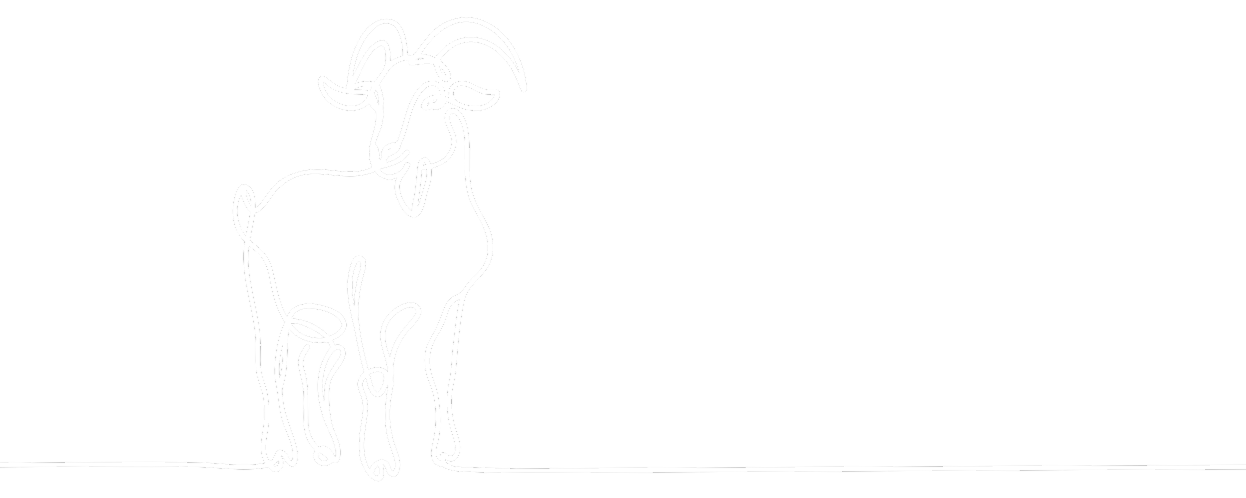 Line drawing of a goat on a black background.