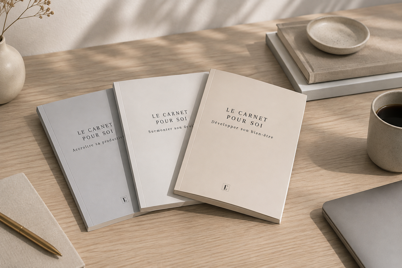 Trois carnets de journaling professionnels pour le bien-être, la productivité et l’accompagnement du deuil