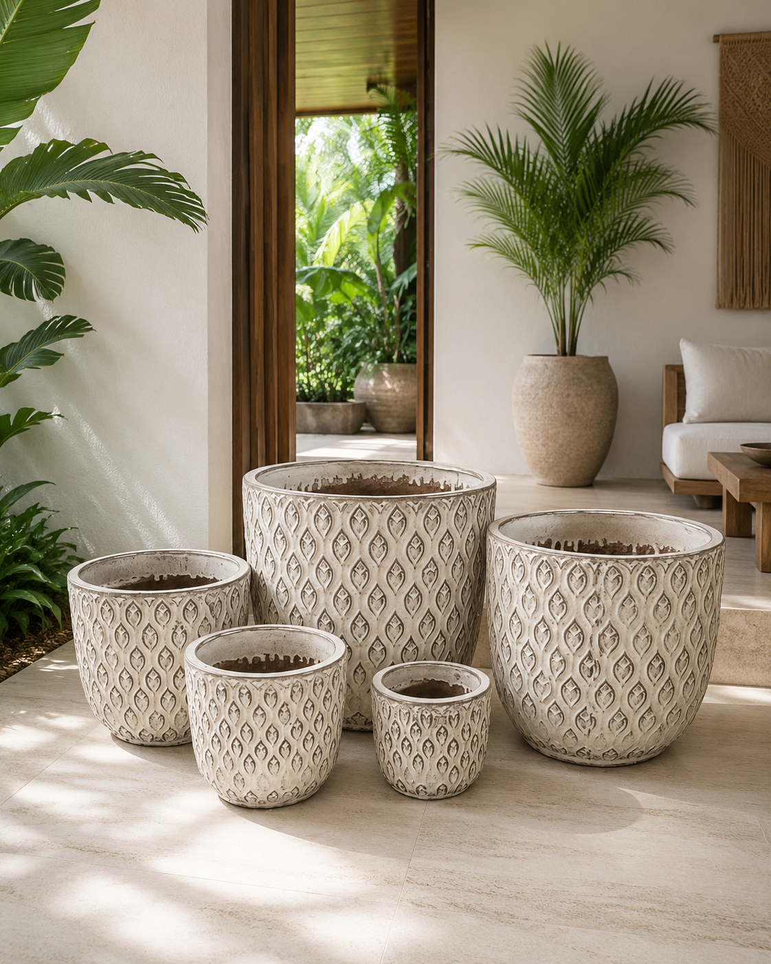 Glazed Peacock Planter - IVORY SET OF 5
