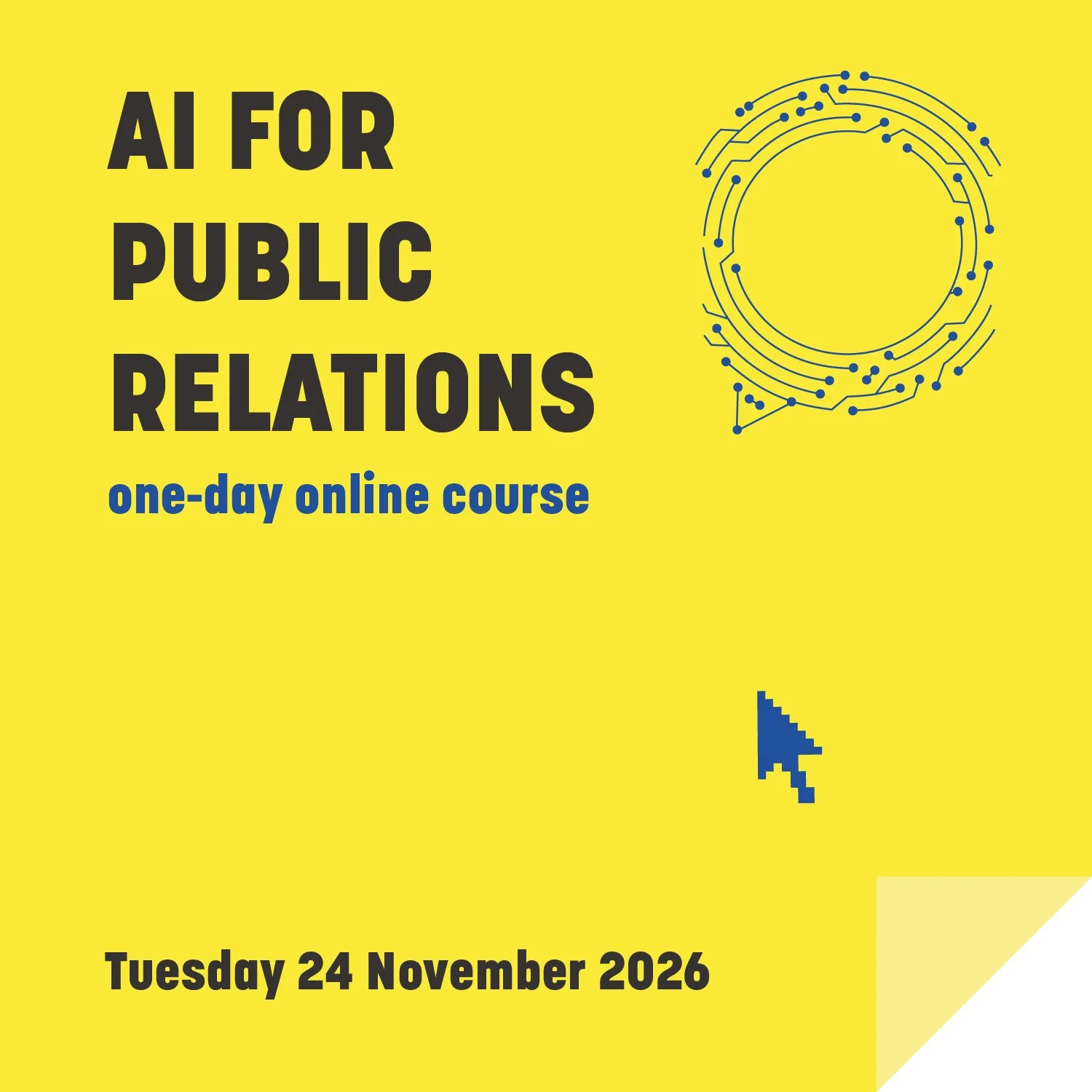 AI for public relations one-day online course, Tuesday 24 November 2026