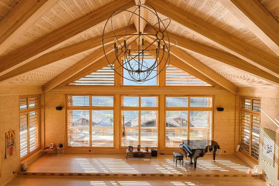 yoga room chalet view