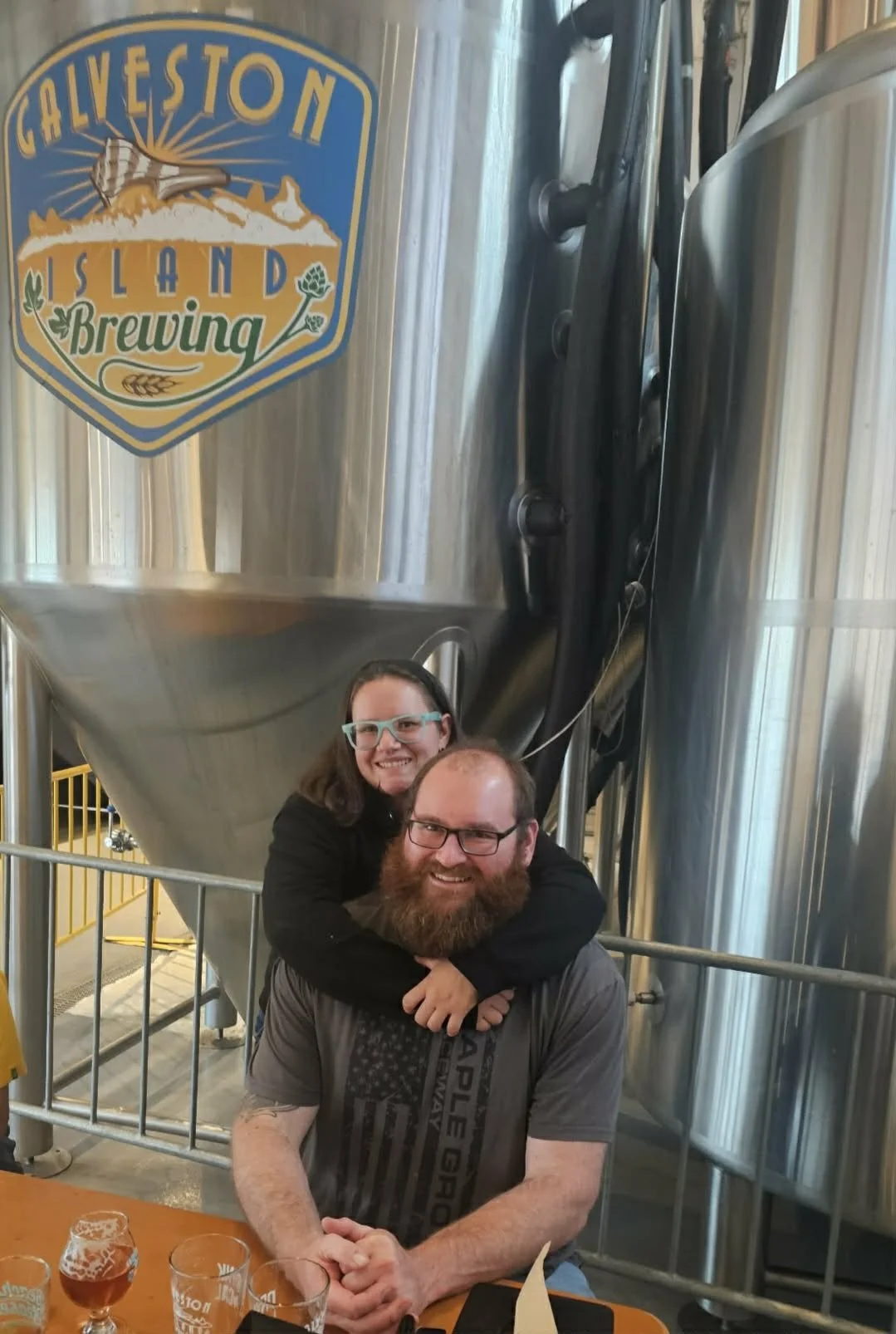 Double D Brewing Co. founders Deanna and Josh visiting Galveston Island Brewing in Galveston, Texas
