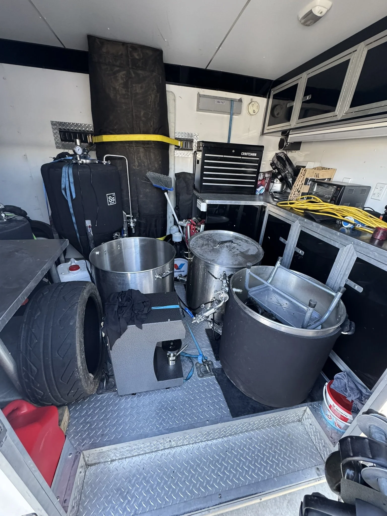 Double D Brewing Co. new brew system in momentarily repurposed racecar trailer