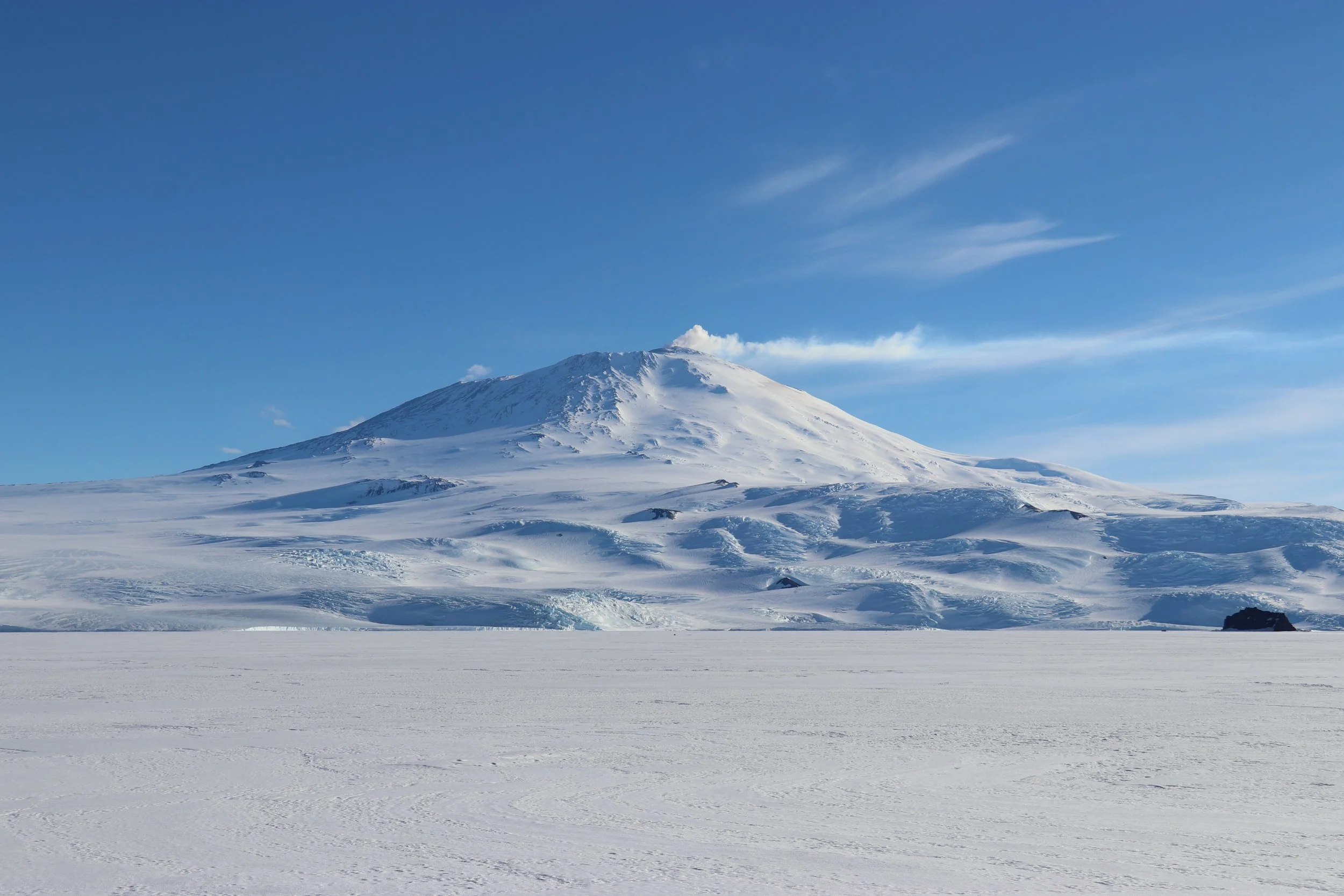 Snow-covered Mount Erebus in Antarctica