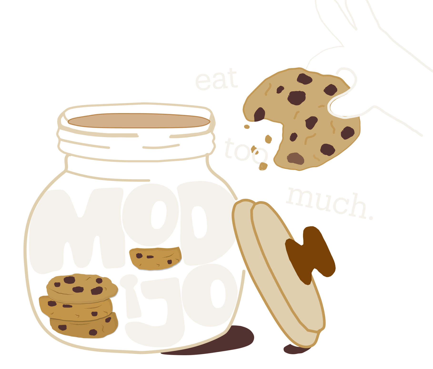Digital illustration of a person holding a tray with chocolate chip cookies, a glass of milk, and a cookie on a plate. The person's face is not visible.