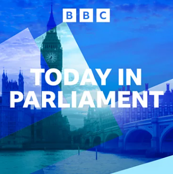 BBC logo with Big Ben and Parliament building background, displaying 'Today in Parliament' in bold white text.