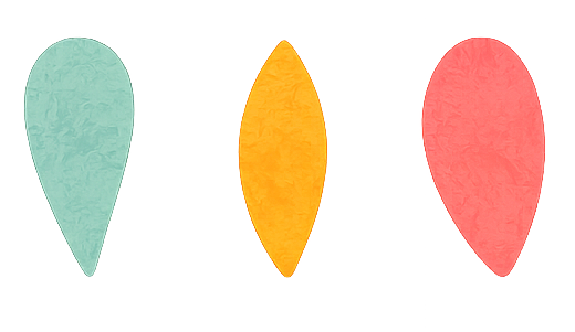Illustration of three colorful ice cream cones in teal, yellow, and pink.