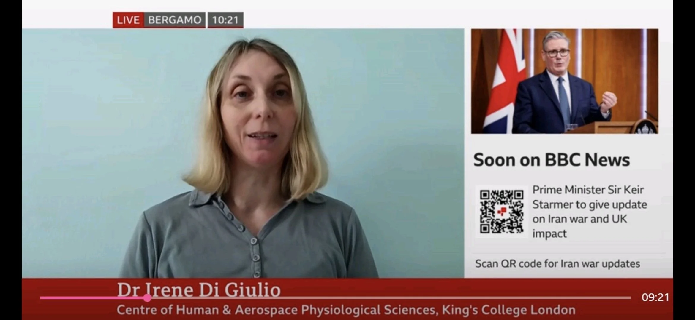 Irene providing an expert commentary on BBC News ahead of the launch of the Artemis II mission