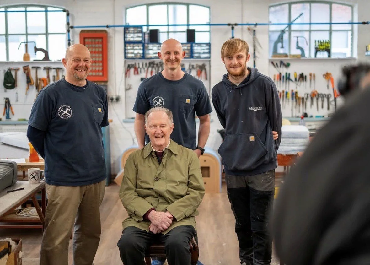 John Reed & Son founder John Reed with son Tom Reed and grandsons Adam and Austin Reed in their upholstery workshop in Kettering.