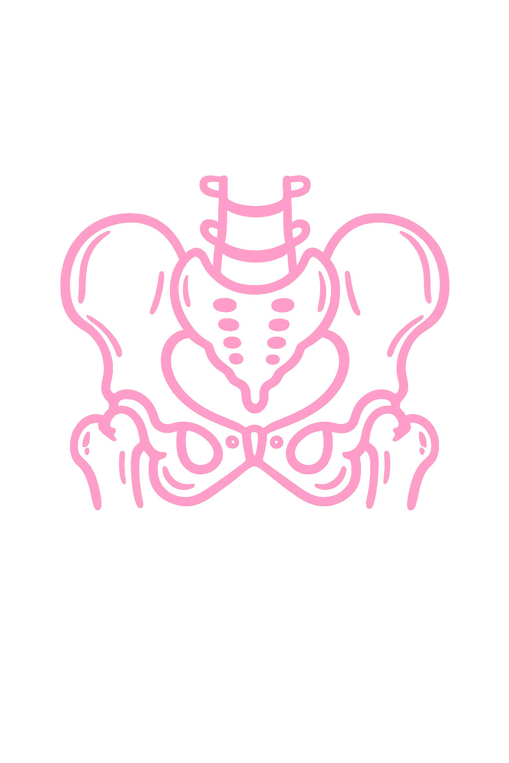 A neon pink outline of a human pelvis and reproductive organs on a black background.
