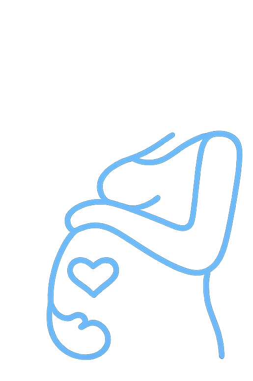 Line drawing of a pregnant woman with a heart symbol on her belly.