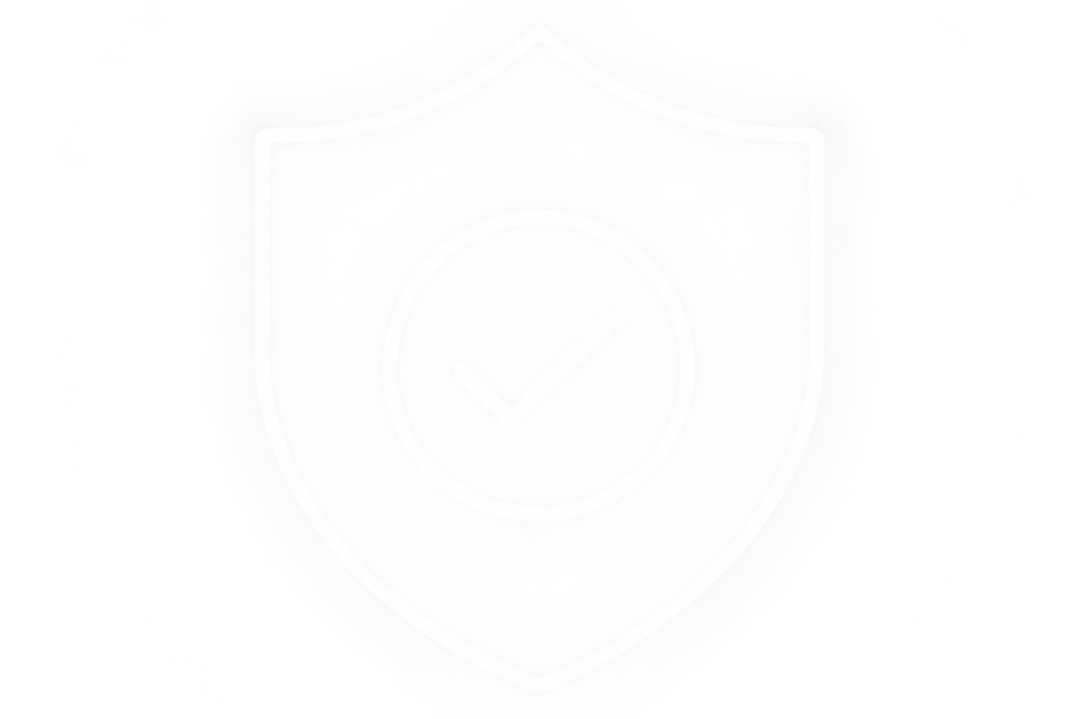 A glowing white shield with a check mark in the center.