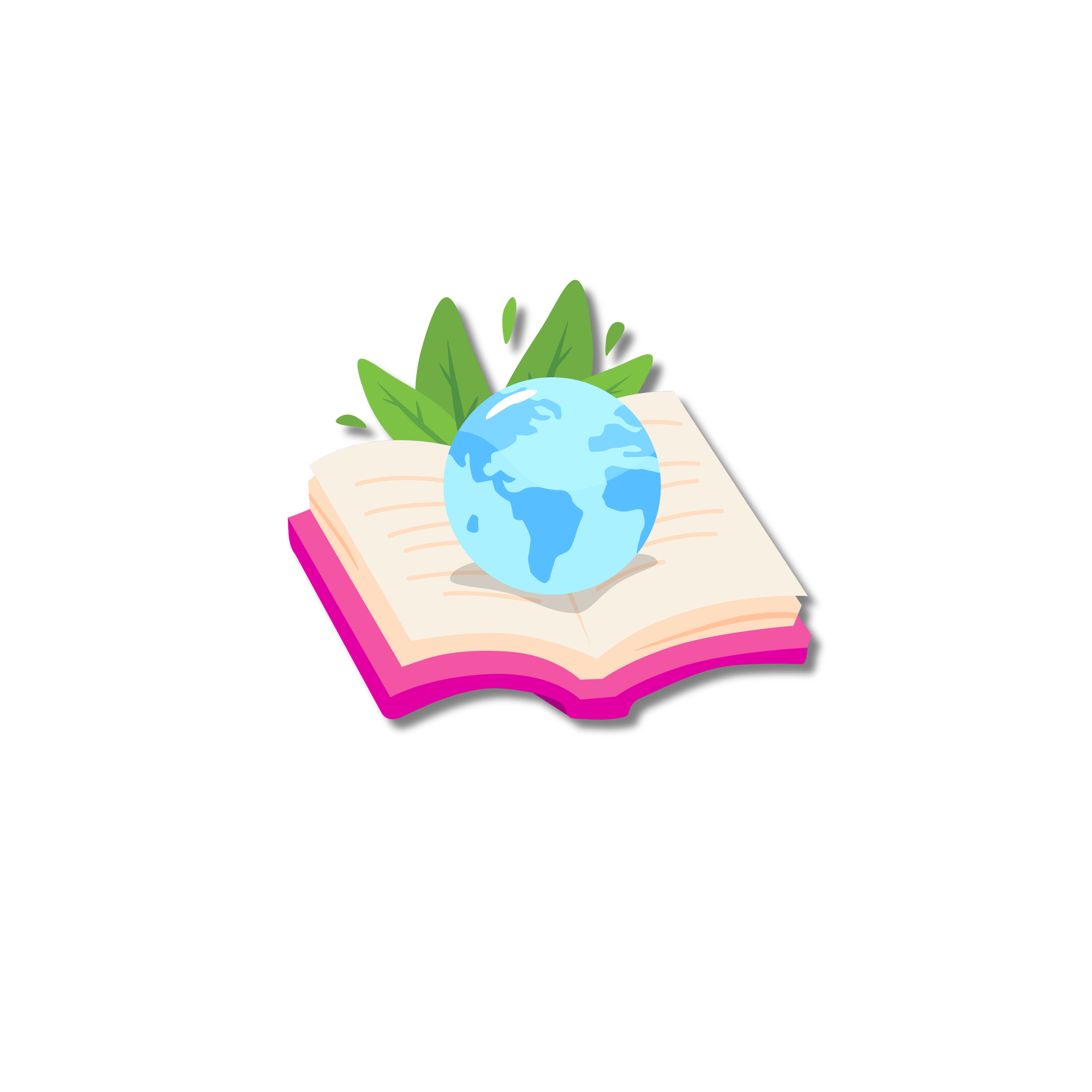Illustration of planet Earth on an open book with green leaves emerging from behind.