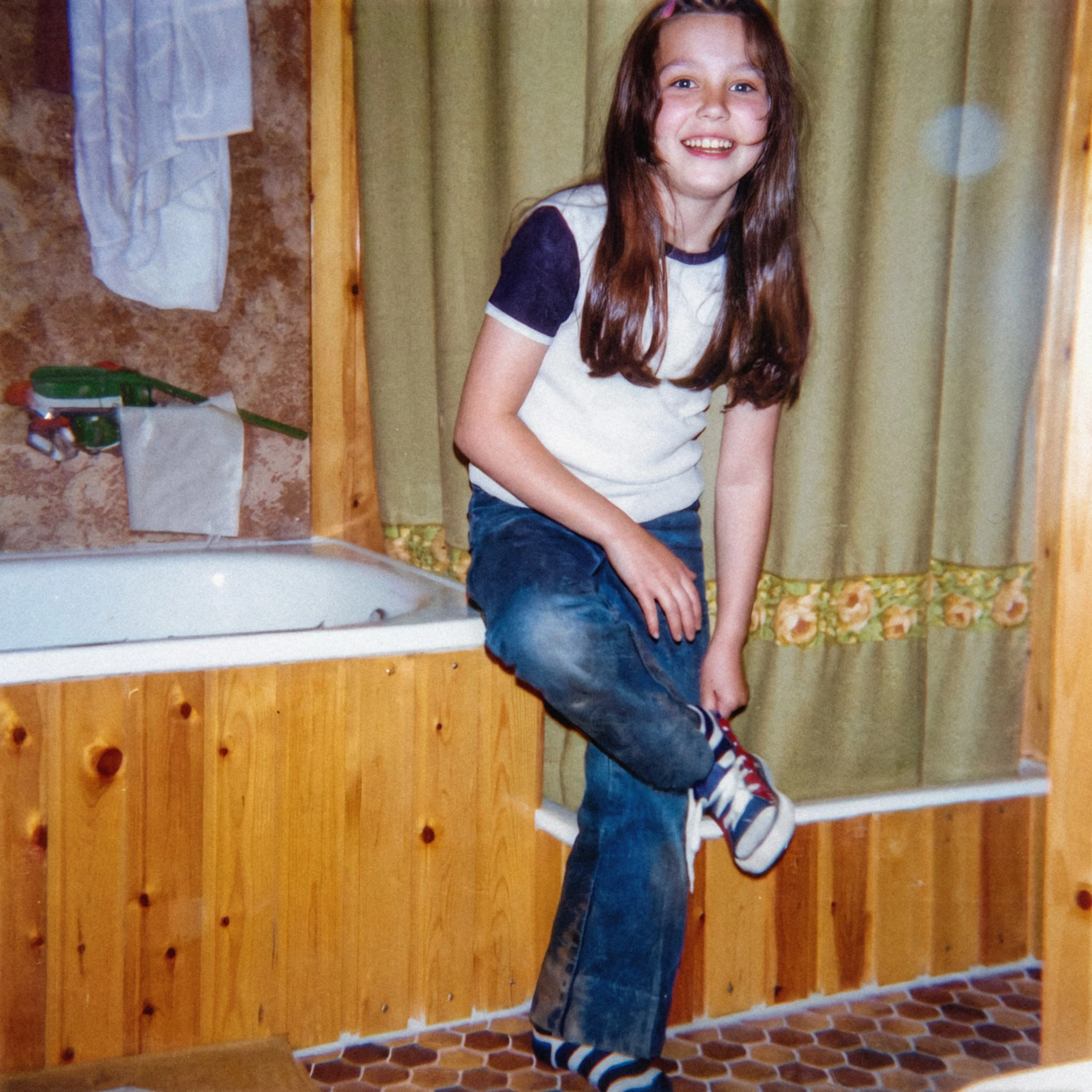Christine in her first pair of jeans in 1979