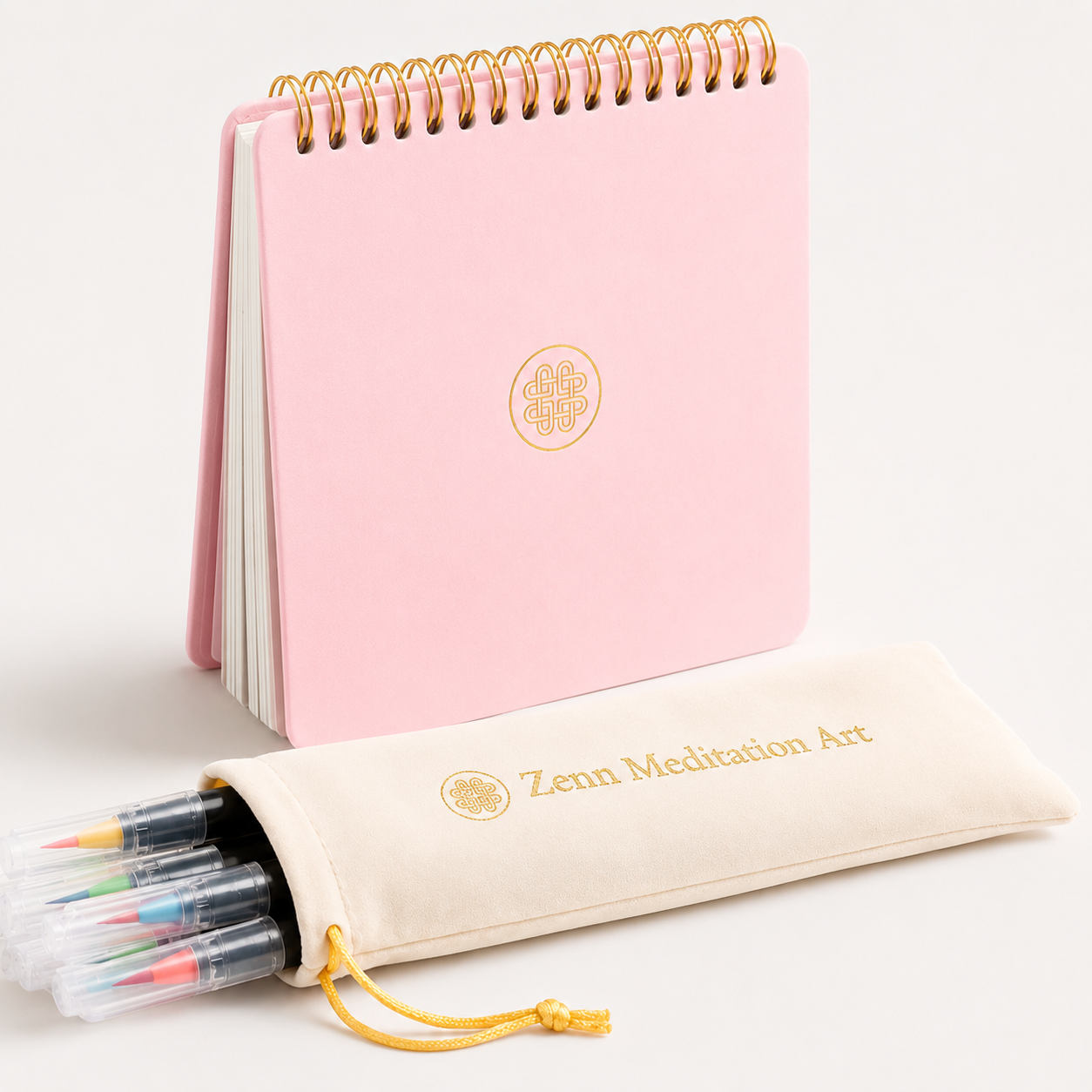 Petal Pink mandala journal with dual-tip markers and pouch