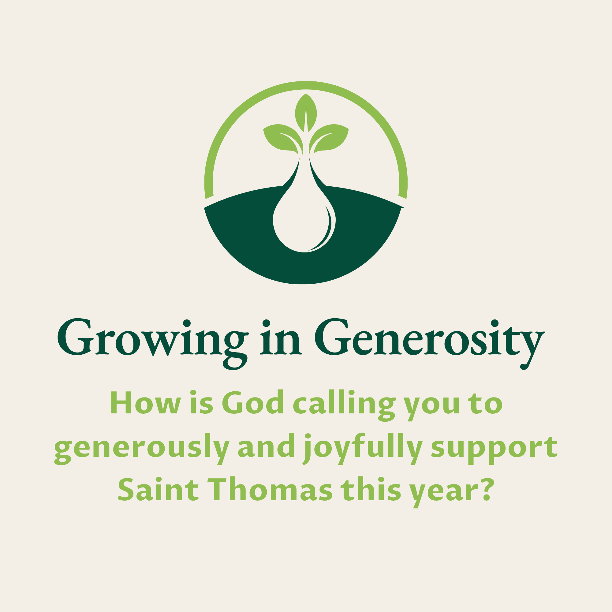 Logo with a green sprout growing from the ground inside a circular border, accompanied by the text "Growing in Generosity."
